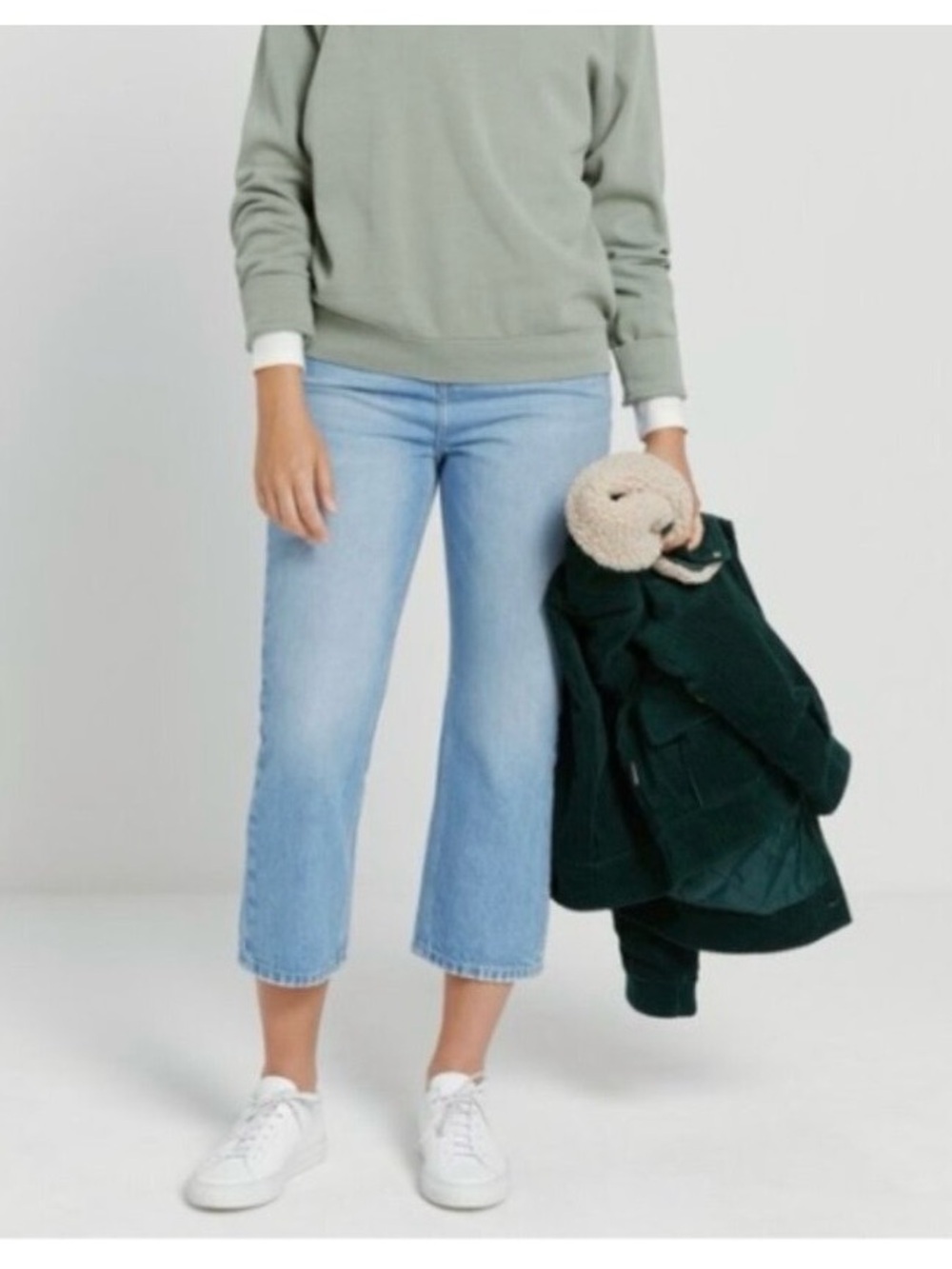 Frank & Oak Light Blue High-Rise Kick-Flare Cropped Jeans, Size 30